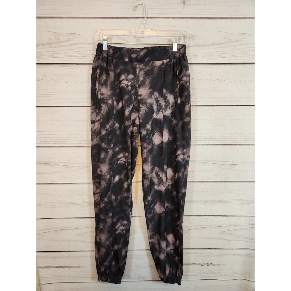 Old Navy Womens M Tall Black Tie‎ Dye StretchTech Joggers Zip Pocket Ankle Zip
